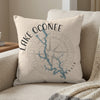 Cream pillow with Lake Oconee Georgia map and compass rose design.