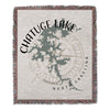 Woven blanket with Chatuge Lake map and compass rose graphic.