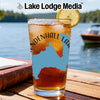 Iced tea in a glass with a blue outline of Alaska and "Sudennhall Lak" text.
