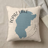 White pillow with blue Topaz Lake map graphic and "CALIFORNIA" text.
