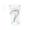 Glass with "Lake George" text, blue lake graphic, and compass rose design.