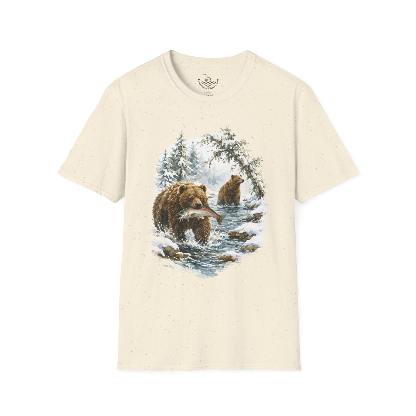 Kodiak Winter Brown Bear Fishing T-Shirt | Wildlife Salmon Catch Nature Lover Tee | Rustic Forest Animal Art Gift Shirt