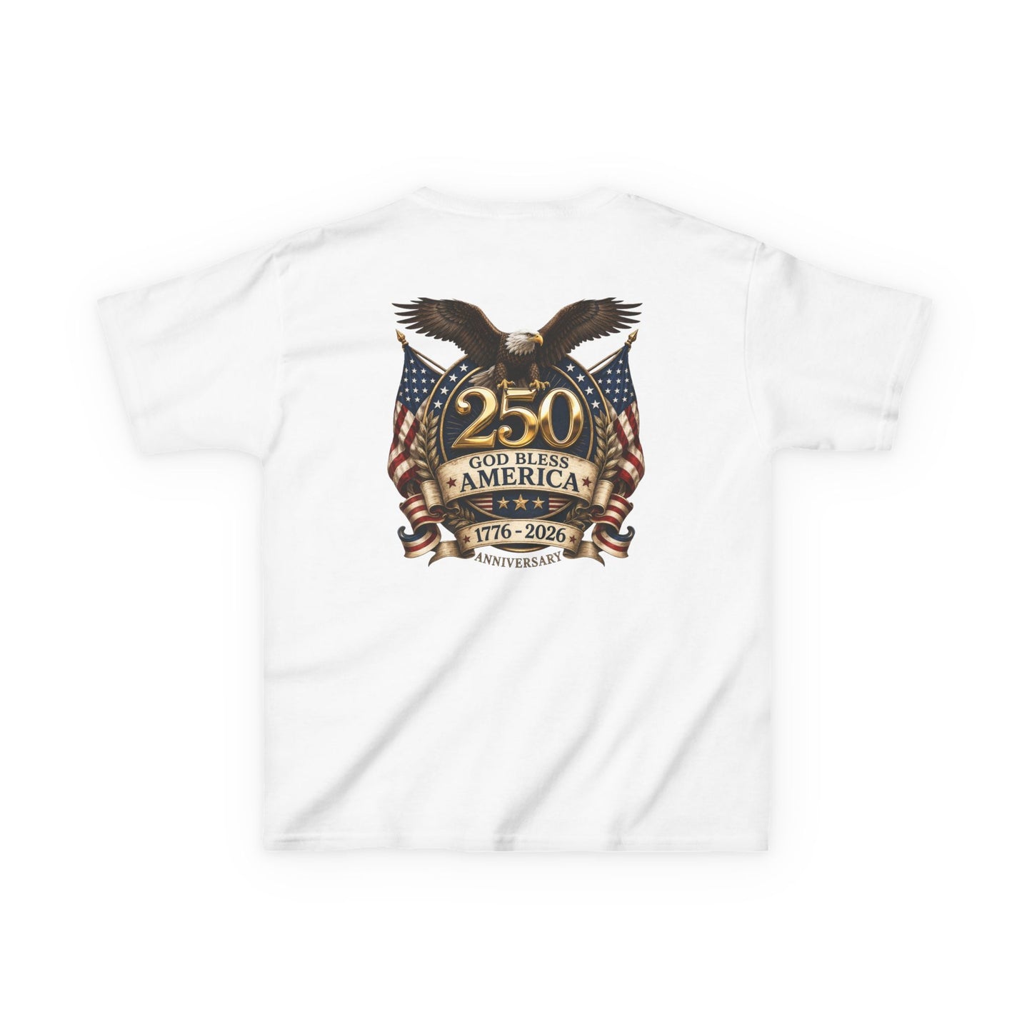 USA Youth 250th Anniversary FREEDOM Kids Shirt | Front and Back Design | Patriotic Fourth of July Bald Eagle American Flag