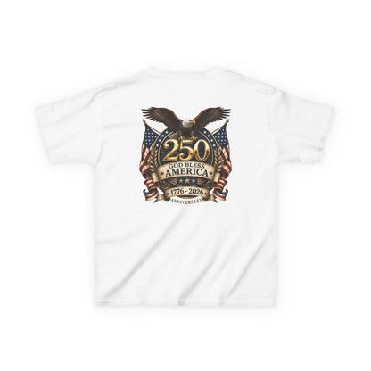 USA Youth 250th Anniversary FREEDOM Kids Shirt | Front and Back Design | Patriotic Fourth of July Bald Eagle American Flag