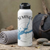 White insulated water bottle with "SEMINOLE" text and a blue lake outline and compass design.