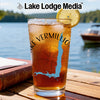 Glass of iced tea with Lake Vermillion map and compass design.