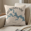 Pillow with Lake D'Arbonne map, compass, and "Louisiana" text.