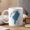White mug with blue Alta Lake map, compass, and Washington text.
