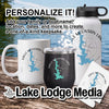 Personalized Eagle Mountain Lake mug, tumbler, and water bottle with compass design.