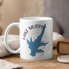 White mug with blue Lake Murray, California map and compass design.