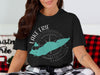 Black t-shirt with Lake Erie silhouette and compass graphic reading "Pennsylvania".