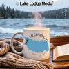 White mug with Lake McConaughy, Nebraska map design by a window.