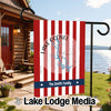 Garden flag with red and white stripes, Lake Oconee map, and "The Smith Family".