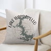 Lake Wappapello Missouri map and compass on a light linen pillow.