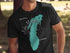 Black t-shirt with teal Lake Michigan outline and compass rose graphic.