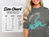Comfort Colors 1717 heavyweight adult tee size chart with width and length measurements.