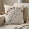 Throw pillow with a map of Chickamauga Lake, Tennessee, and a compass rose.