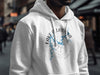 White hoodie with Lake Allatoona Georgia map and compass design.