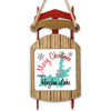 Sled ornament with "Merry Christmas From Hayden Lake" text and turquoise map silhouette.