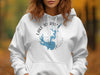 White hoodie with Lake Jocassee map and compass design and "South Carolina" text.