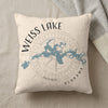 Cream pillow with Weiss Lake map, compass, and Alabama text.