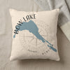 Cream pillow with blue Bow Lake map and compass graphic, Alberta text.