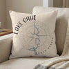 Light beige pillow with Lake Oahe North Dakota map and compass design.