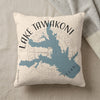 Cream pillow with blue Lake Tawakoni map and "Lake Tawakoni Texas" text.