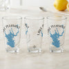 Three clear glasses with blue Lake Pleasant Arizona map and compass design.