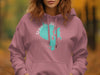 Pink hooded sweatshirt with Sebago Lake Maine map and compass graphic.
