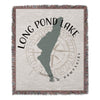 Woven blanket featuring Long Pond Lake silhouette and compass rose with "New Hampshire" text.