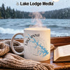 White mug with Lake Anna Virginia map and compass design.