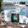 White mug, black tumbler, and white water bottle feature Lake St. Clair graphics.