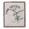 Lake Greeson Arkansas map design with compass and fringed edges.