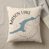 Pillow with Mason Lake Washington map graphic and compass rose.