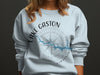 Light blue sweatshirt with "Lake Gaston Virginia" design and compass.