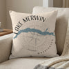 Lake Merwin Washington map on a textured pillow with compass rose detail.