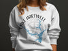 White sweatshirt with Lake Hartwell South Carolina map and compass graphic.