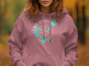 Pink hoodie with a teal outline of Lake Lahontan and a compass rose.