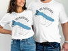 White t-shirt with a blue graphic of Lake Wenatchee and compass rose.