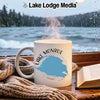 White mug with Lake Monroe, Florida map and compass design.