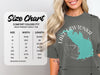 Comfort Colors 1717 heavyweight adult tee size chart with width and length measurements.