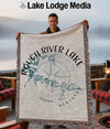 Woven blanket with Rough River Lake map, compass, and Kentucky text.