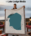 Woven blanket featuring Red Lake, Minnesota map design with fringed edges.