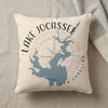 Cushion with Lake Jocassee map, compass rose, and "South Carolina" text.