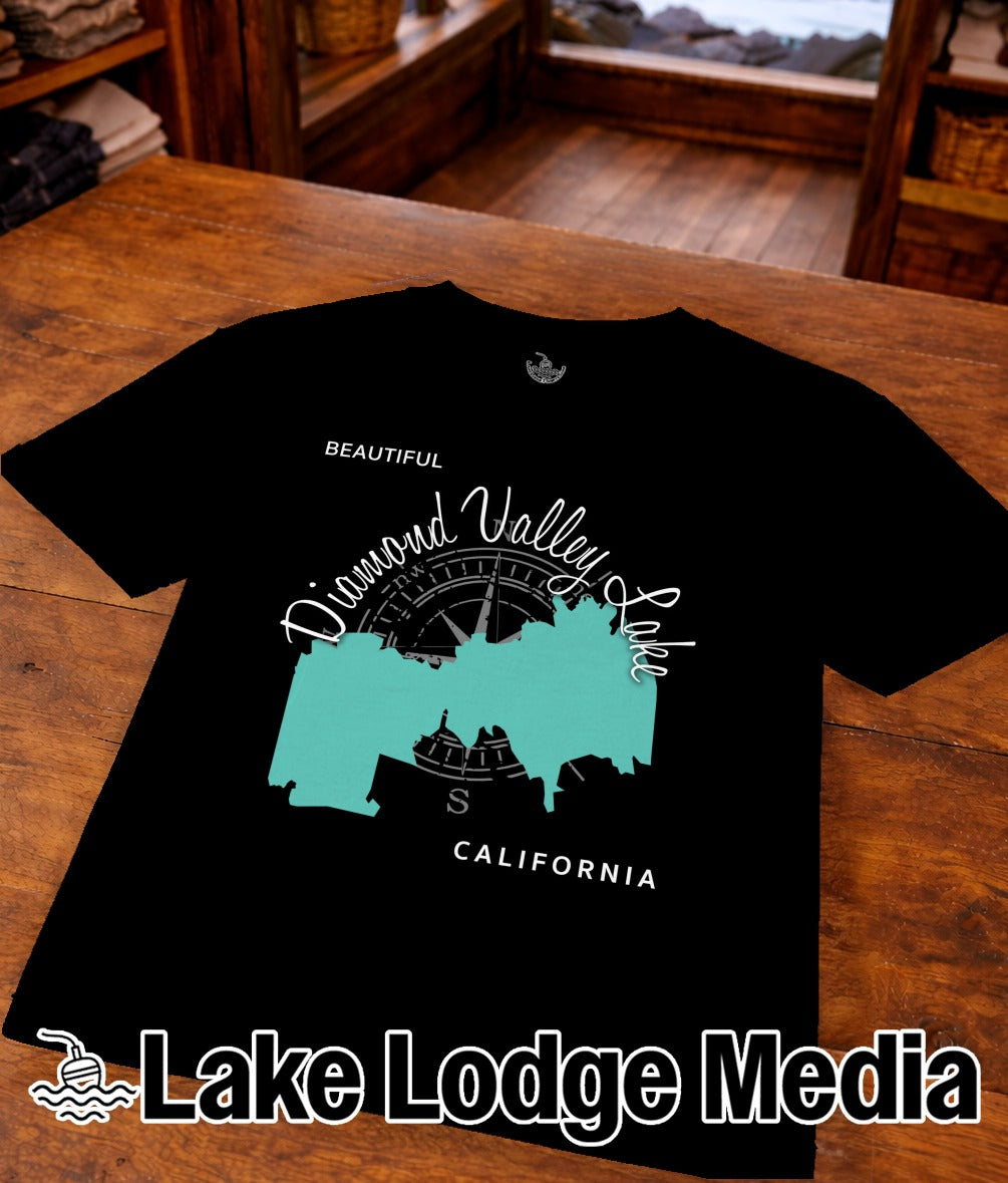 Black t-shirt with Diamond Valley Lake map and "California" text.