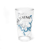 Glass with blue Lake Texoma map and compass design.