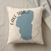 Lake Tahoe California map pillow with compass rose graphic and text.