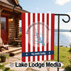 Garden flag with red and white stripes, featuring "Richard Russell Lake Georgia" and "The Smith Family".