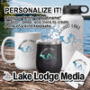 Personalized Saguaro Lake mug, tumbler, and water bottle with compass design.